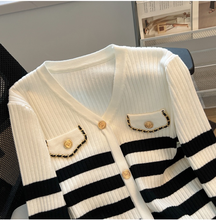 Autumn and winter stripe tops colors sweater for women