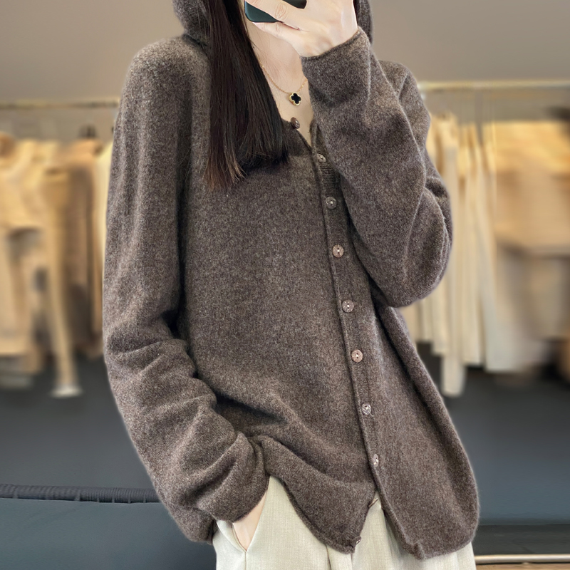 Wool cashmere autumn and winter coat hooded loose hat for women