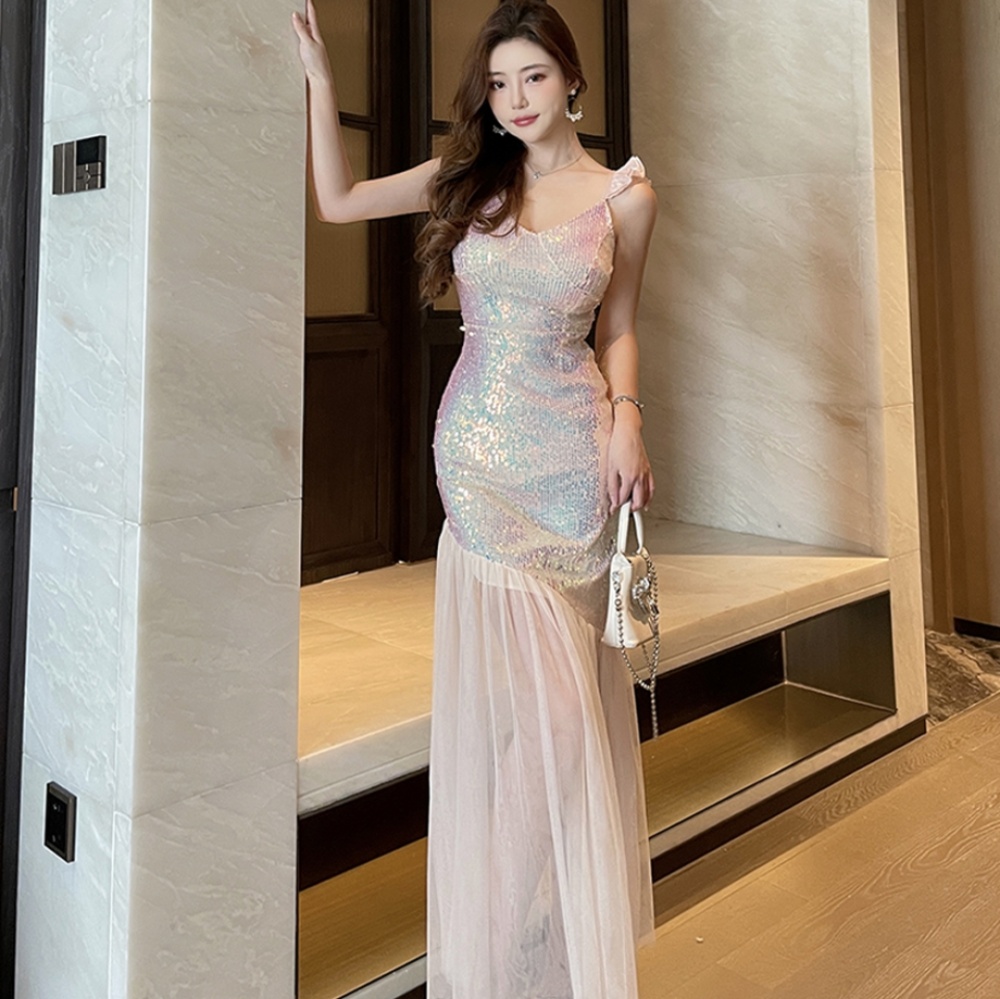 Slim host mermaid dress sling light luxury evening dress