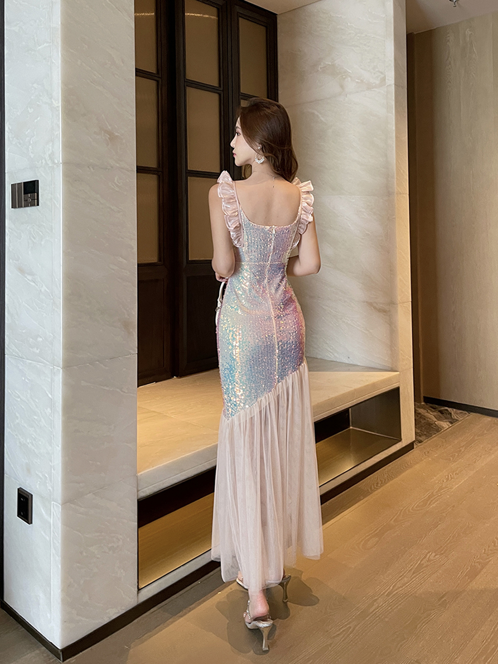 Slim host mermaid dress sling light luxury evening dress
