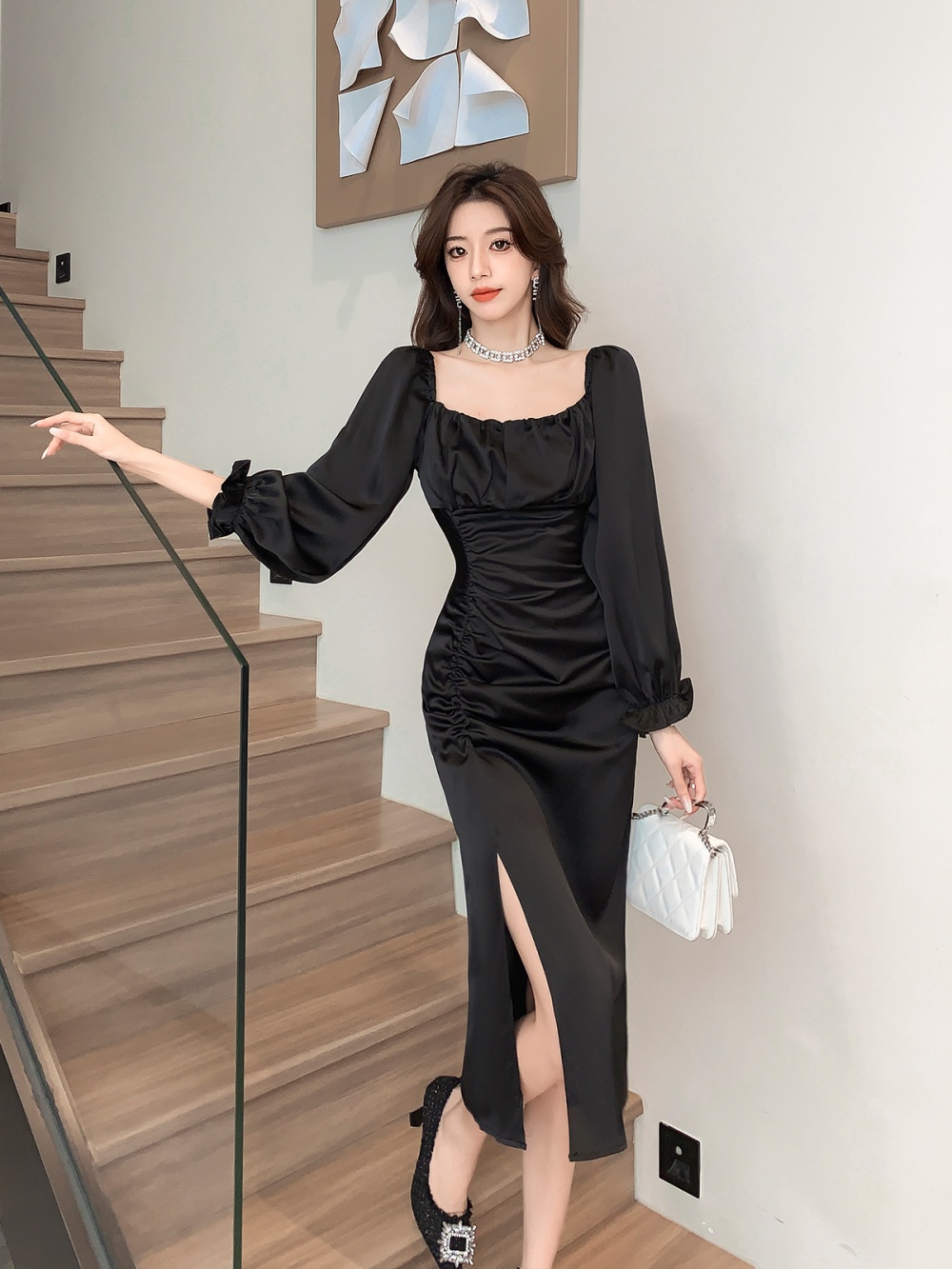 Sexy light luxury dress black ladies formal dress