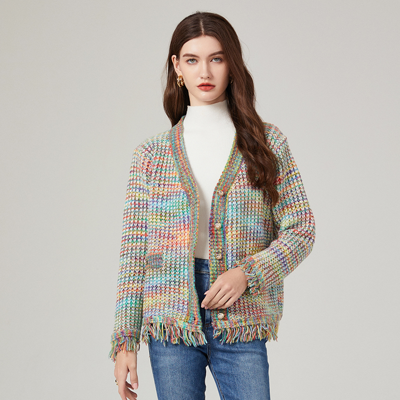 Temperament tassels lazy sweater all-match loose rainbow coat