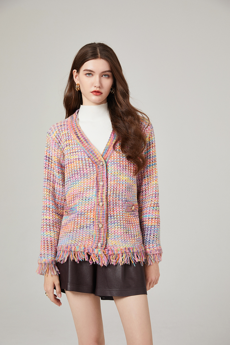 Temperament tassels lazy sweater all-match loose rainbow coat