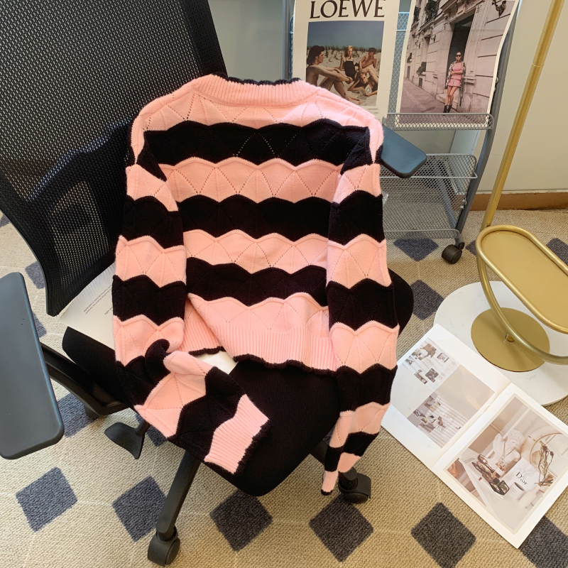 Slim hollow Casual sweater stripe autumn tops for women