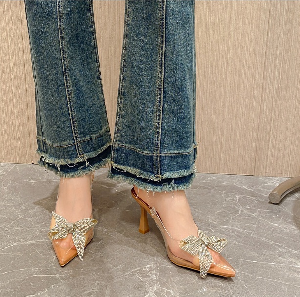 Crystal summer sandals pointed high-heeled shoes