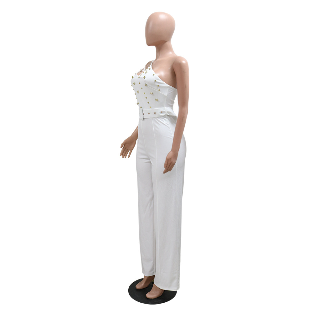 European style fashion jumpsuit slim shoulder wide leg pants