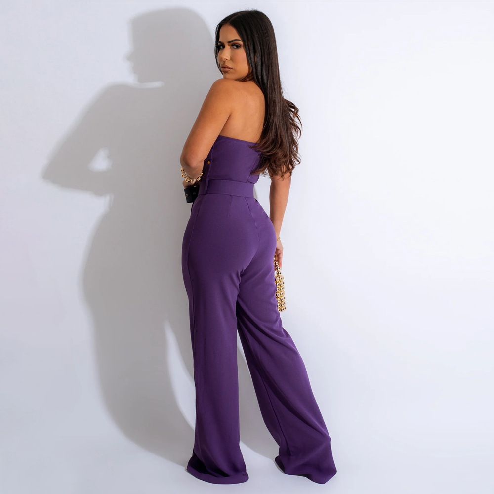 European style fashion jumpsuit slim shoulder wide leg pants