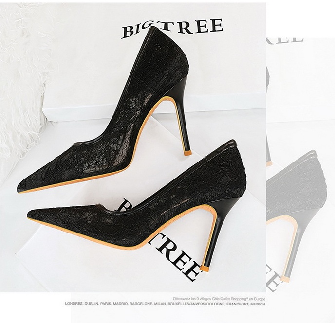 Slim hollow high-heeled shoes lace low shoes for women