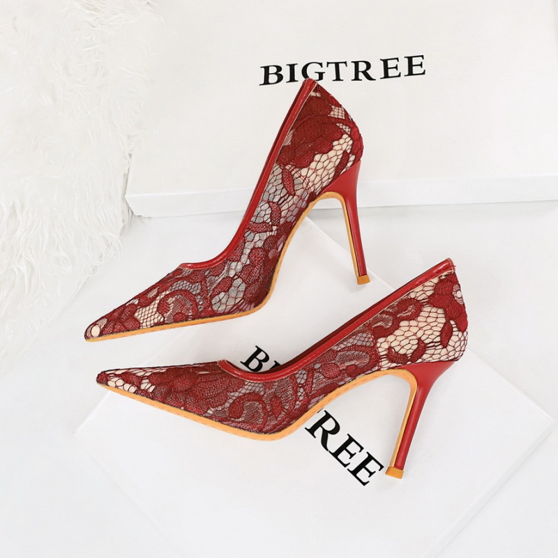 Slim hollow high-heeled shoes lace low shoes for women