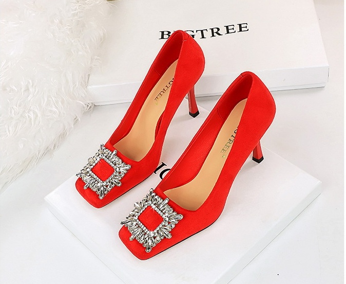Rhinestone buckle shoes low high-heeled shoes for women
