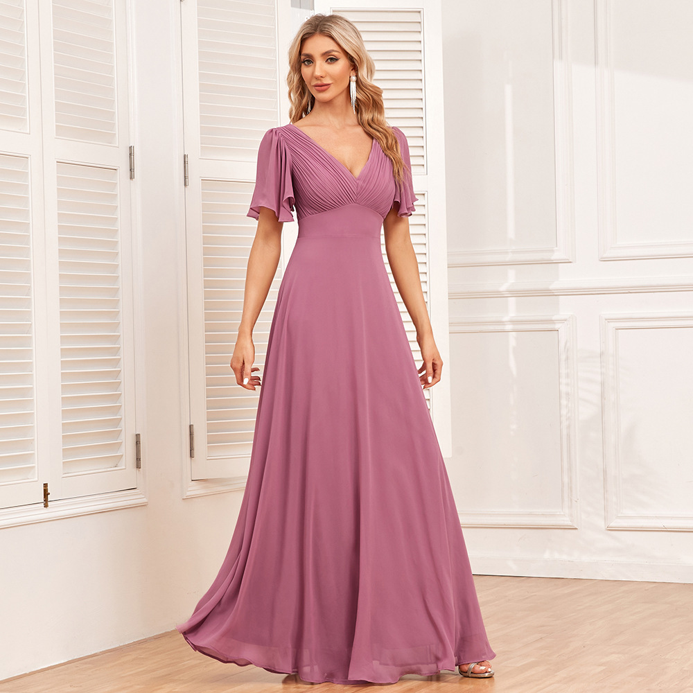 Shiny lined formal dress chiffon A-line dress