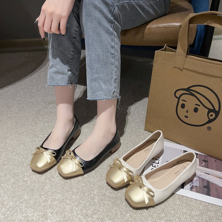 Korean style square head flattie low peas shoes for women
