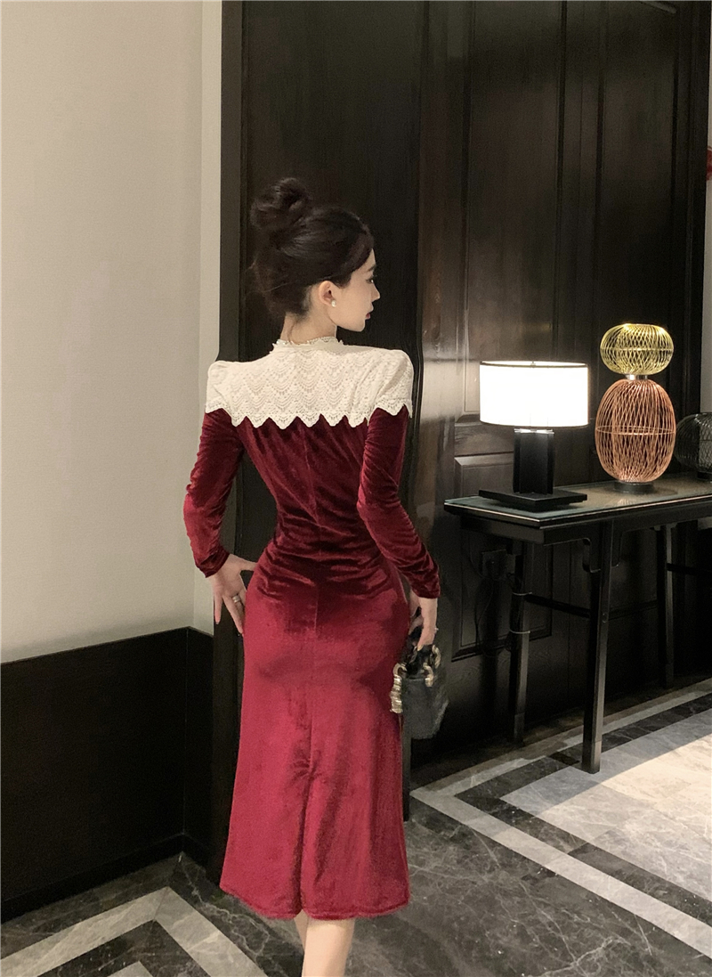 Velvet A-line splice Western style dress for women
