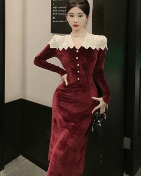 Velvet A-line splice Western style dress for women