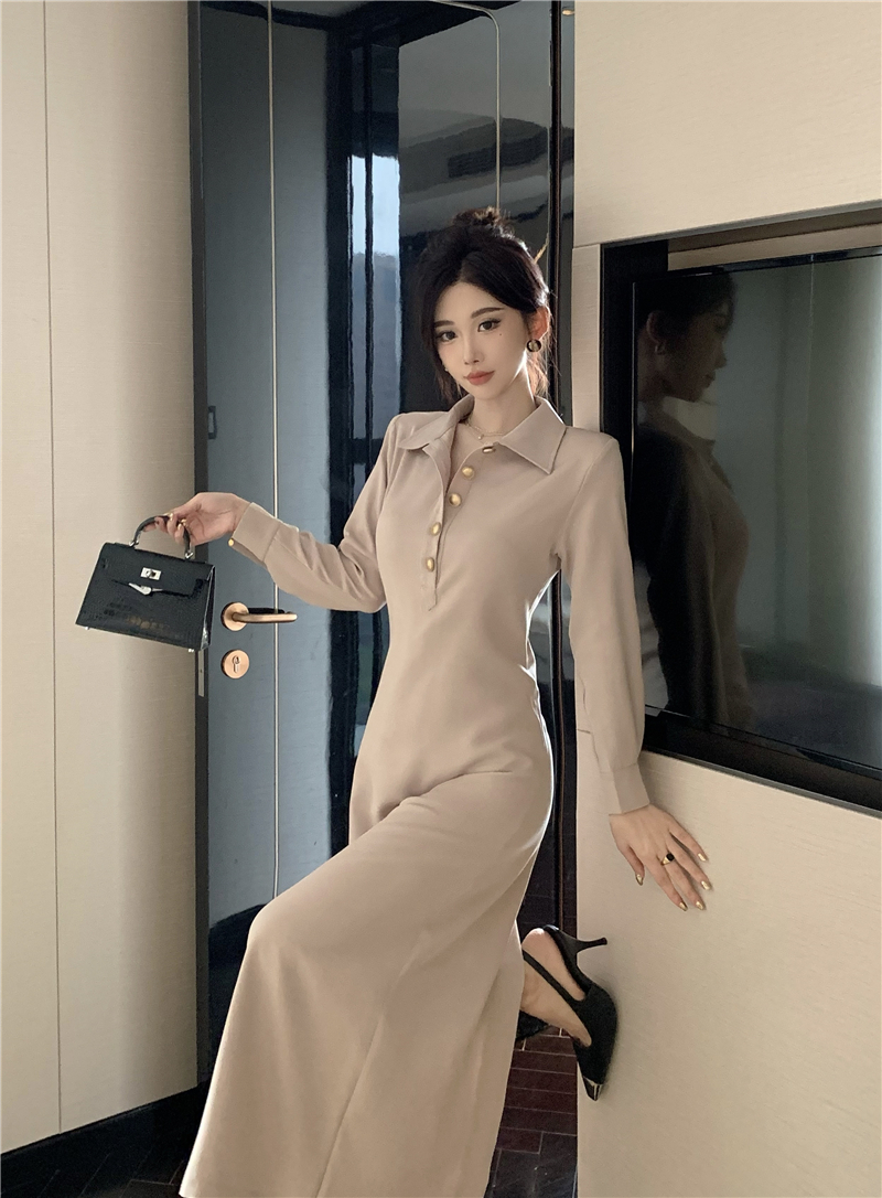 Autumn and winter France style retro slim long dress