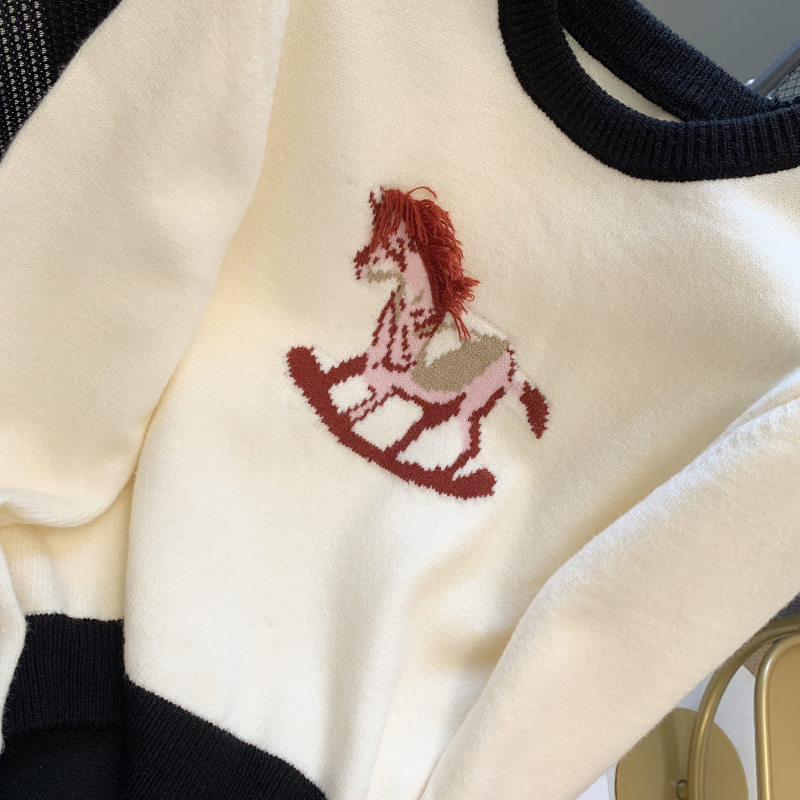 All-match wool pony pullover sweater for women