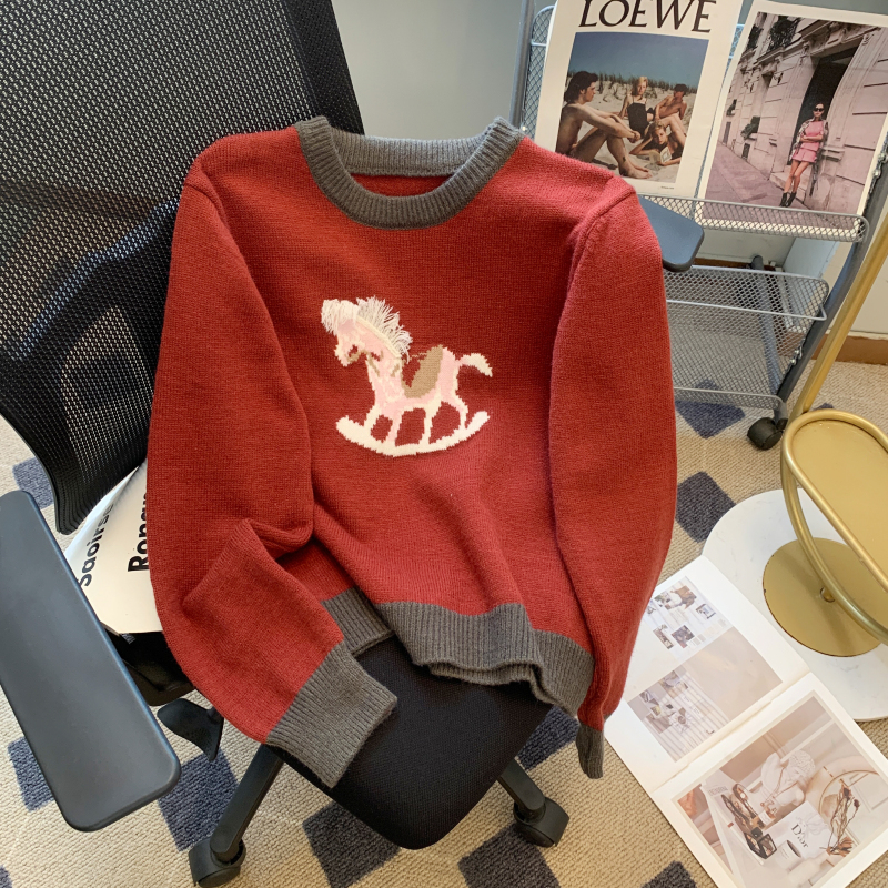 All-match wool pony pullover sweater for women