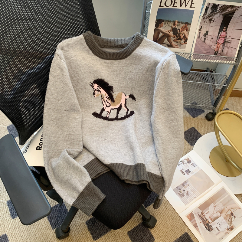 All-match wool pony pullover sweater for women