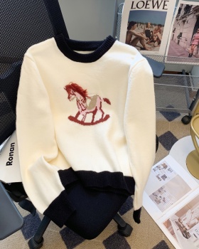 All-match wool pony pullover sweater for women