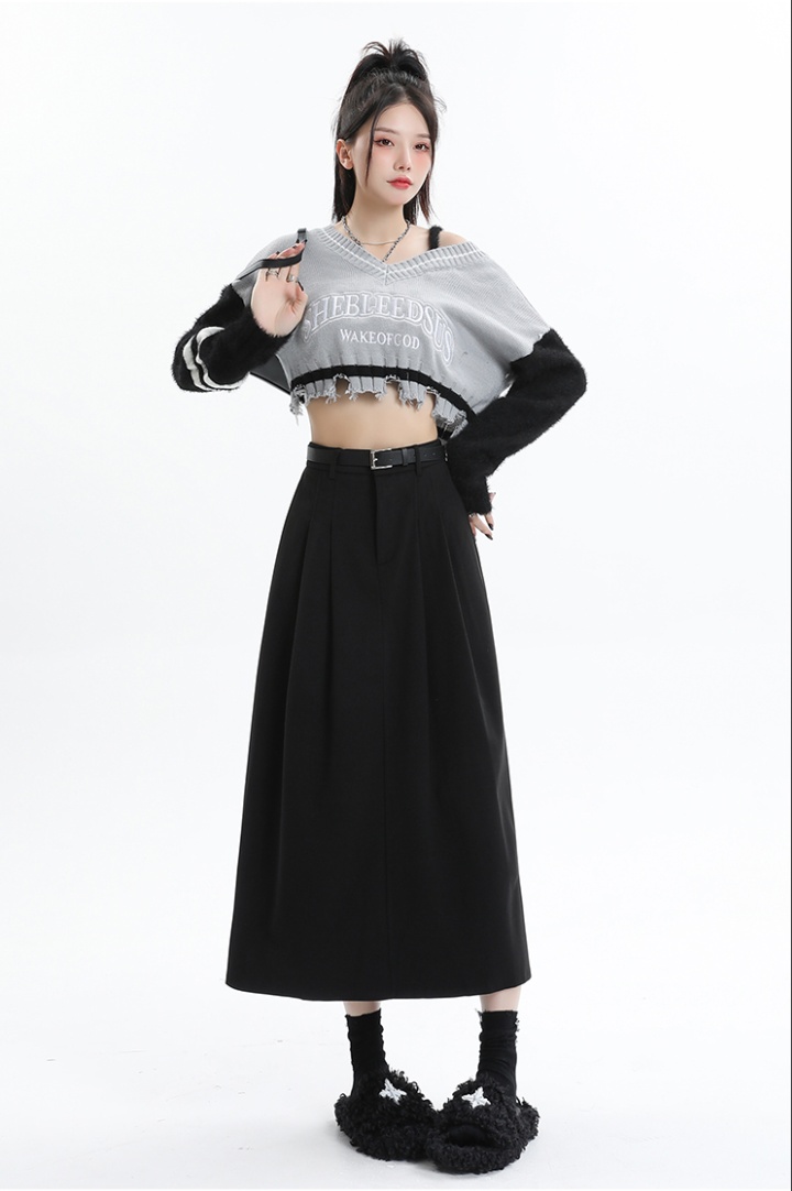 Pleated high waist long skirt all-match skirt for women