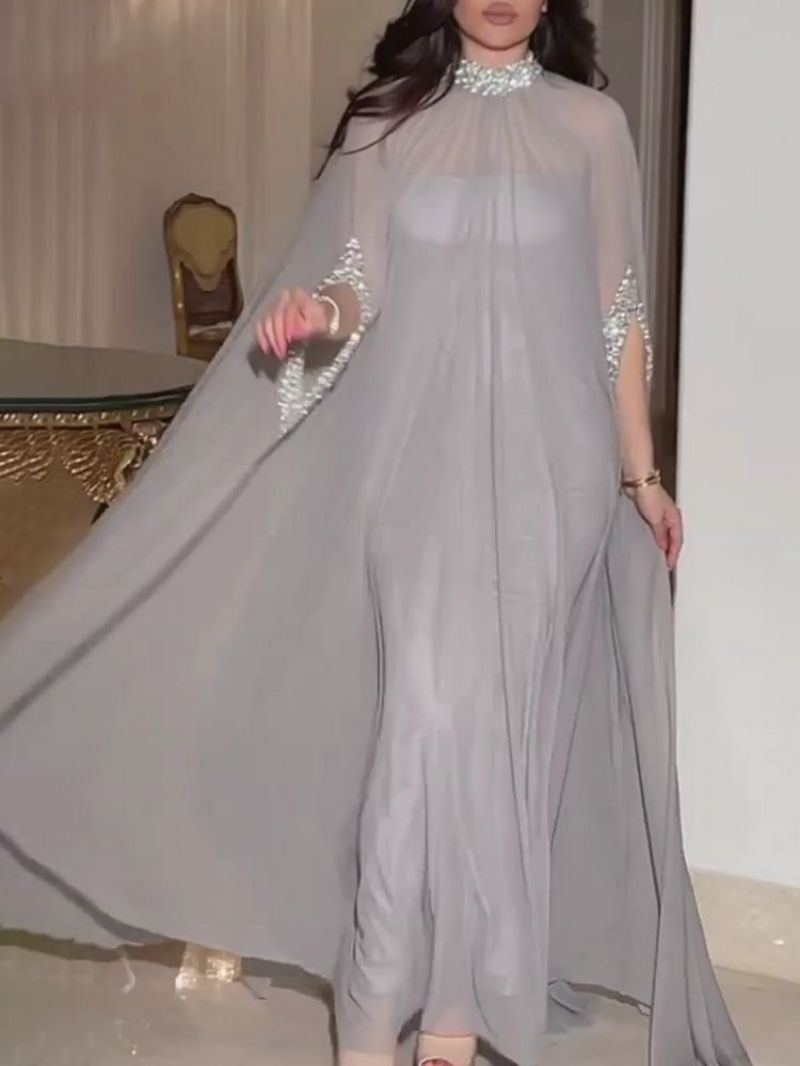 Chiffon banquet cloak sexy sequins evening dress 2pcs set