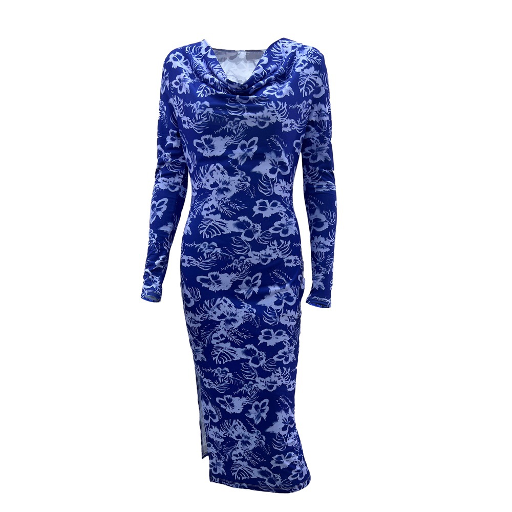 High waist slim long dress temperament printing dress