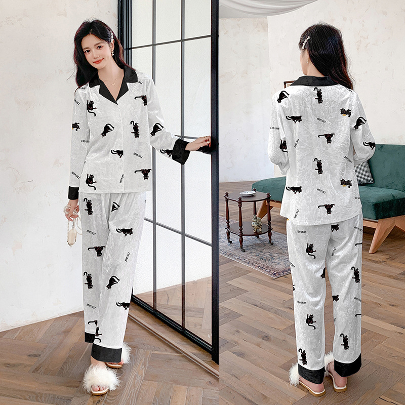 Printing loose long pants homewear pajamas a set for women