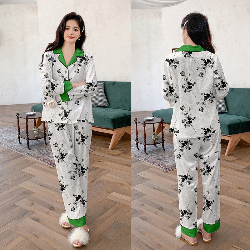 Printing loose long pants homewear pajamas a set for women