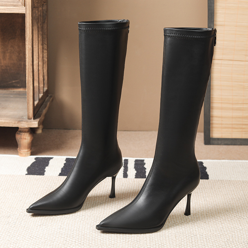 Pure all-match winter high-heeled pointed boots
