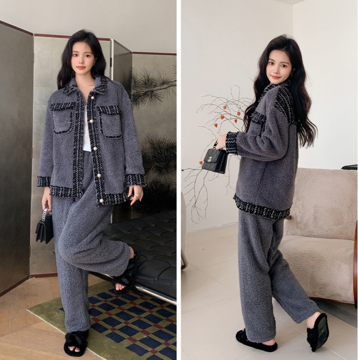 Long sleeve pajamas thermal coat a set for women