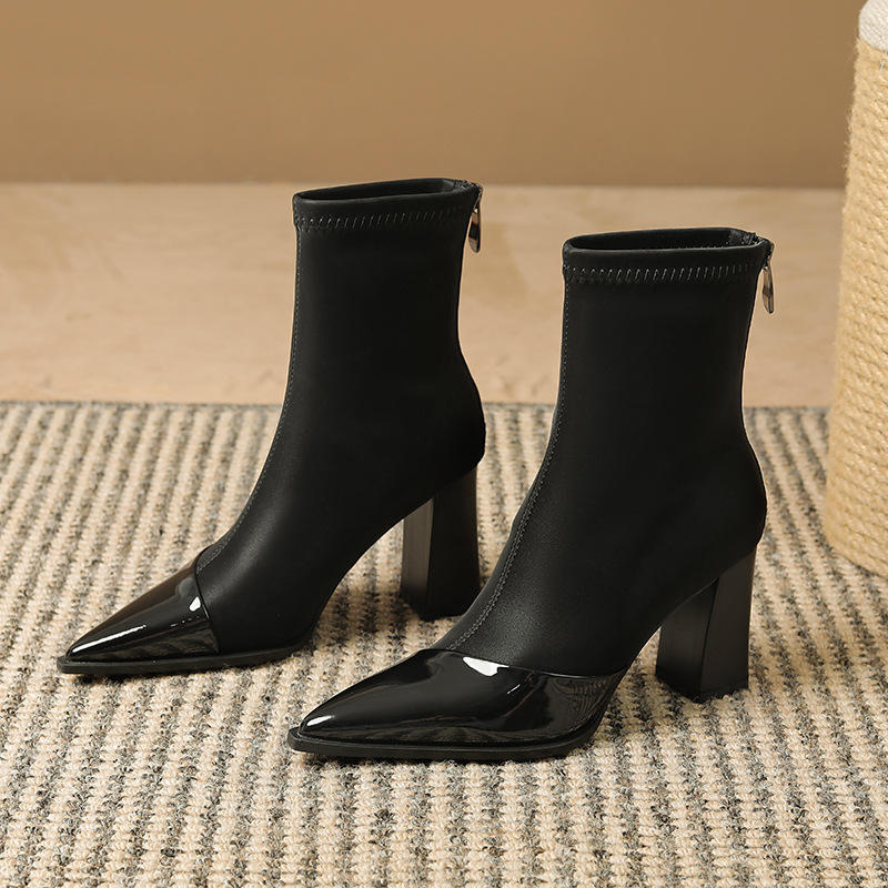 High-heeled Korean style short boots winter splice boots