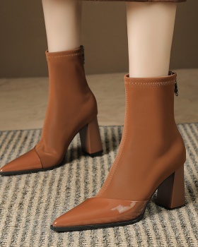 High-heeled Korean style short boots winter splice boots