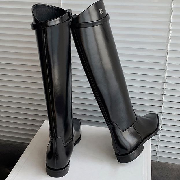 Belt buckle thigh boots square head boots for women
