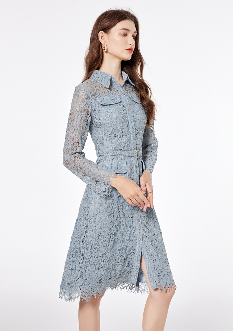 France style lace large yard shirt slim hollow dress