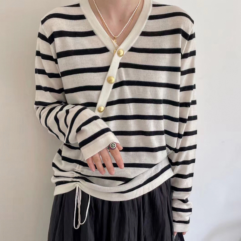 Long sleeve sweater stripe bottoming shirt for women