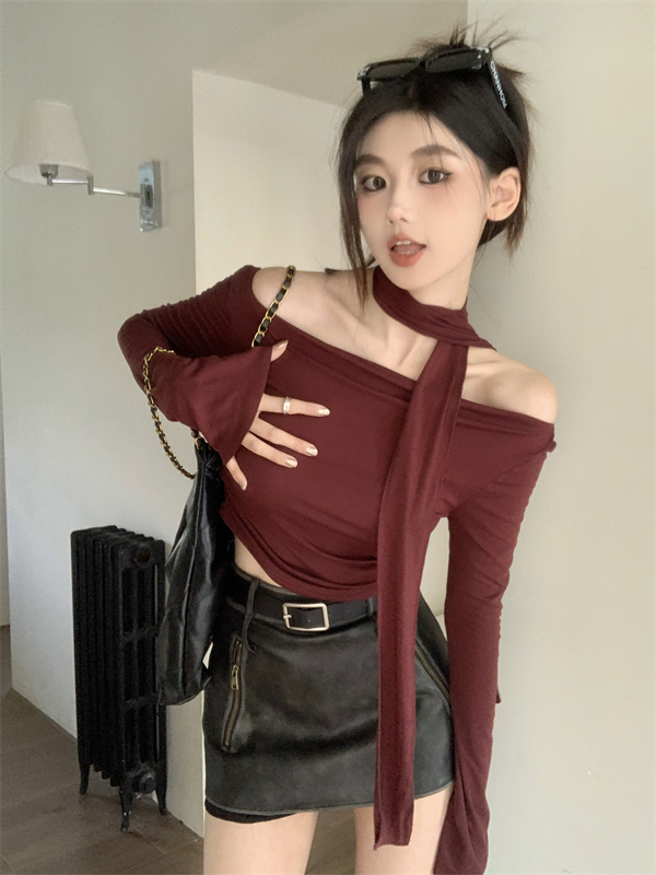 Flat shoulder slim spicegirl tops autumn long sleeve T-shirt