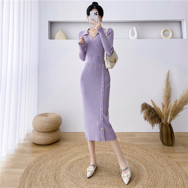 Knitted long sweater dress exceed knee dress for women