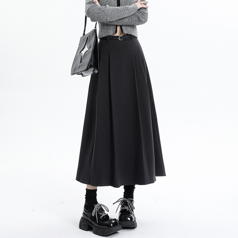 Woolen A-line skirt long long skirt for women