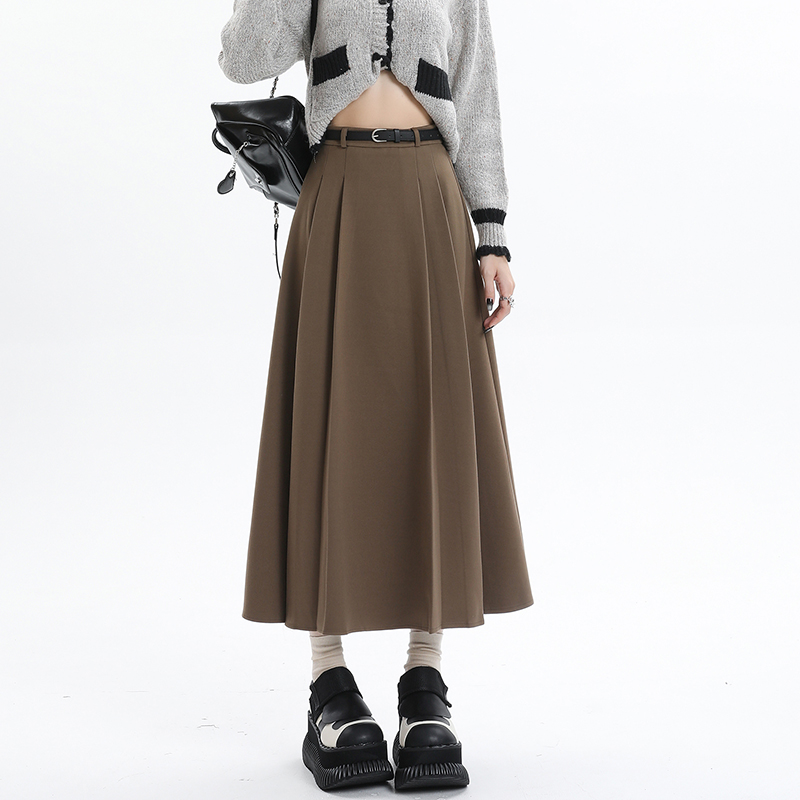 Woolen A-line skirt long long skirt for women