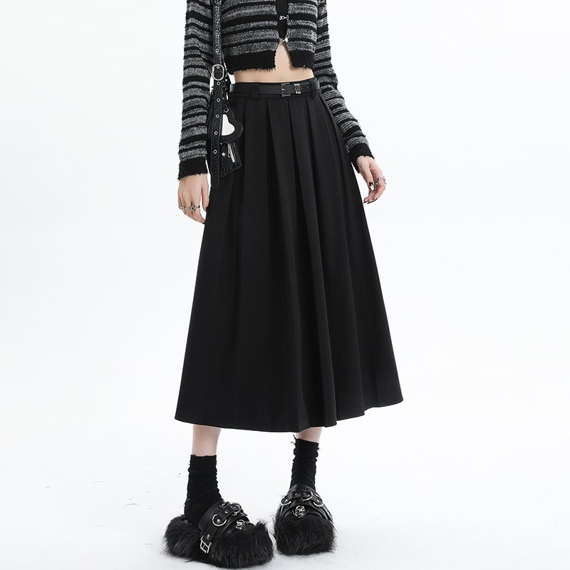 Slim A-line long dress pleated skirt for women