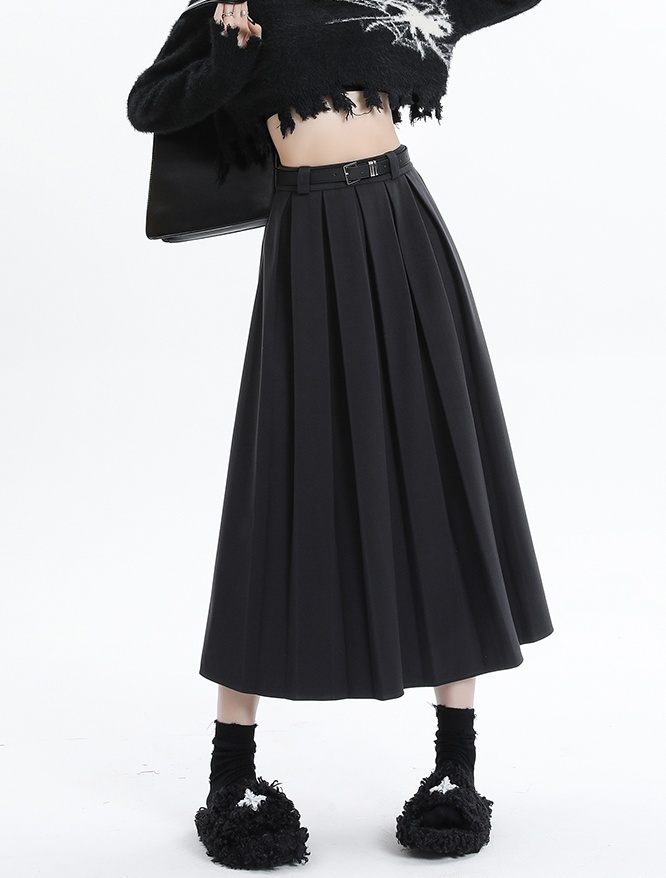 Slim A-line long dress pleated skirt for women