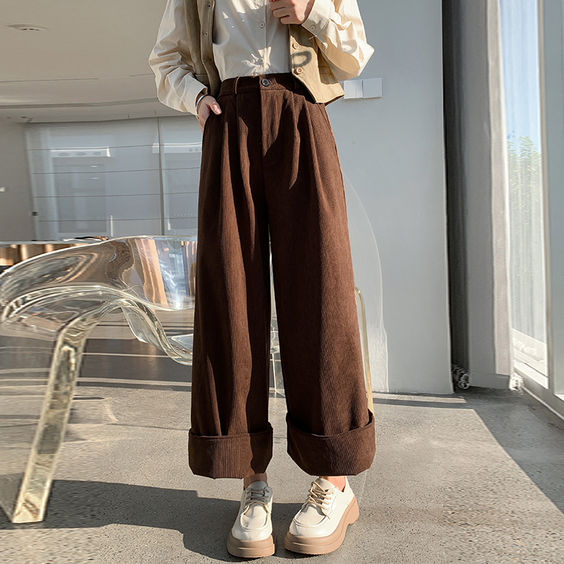 High waist all-match wide leg pants retro casual pants