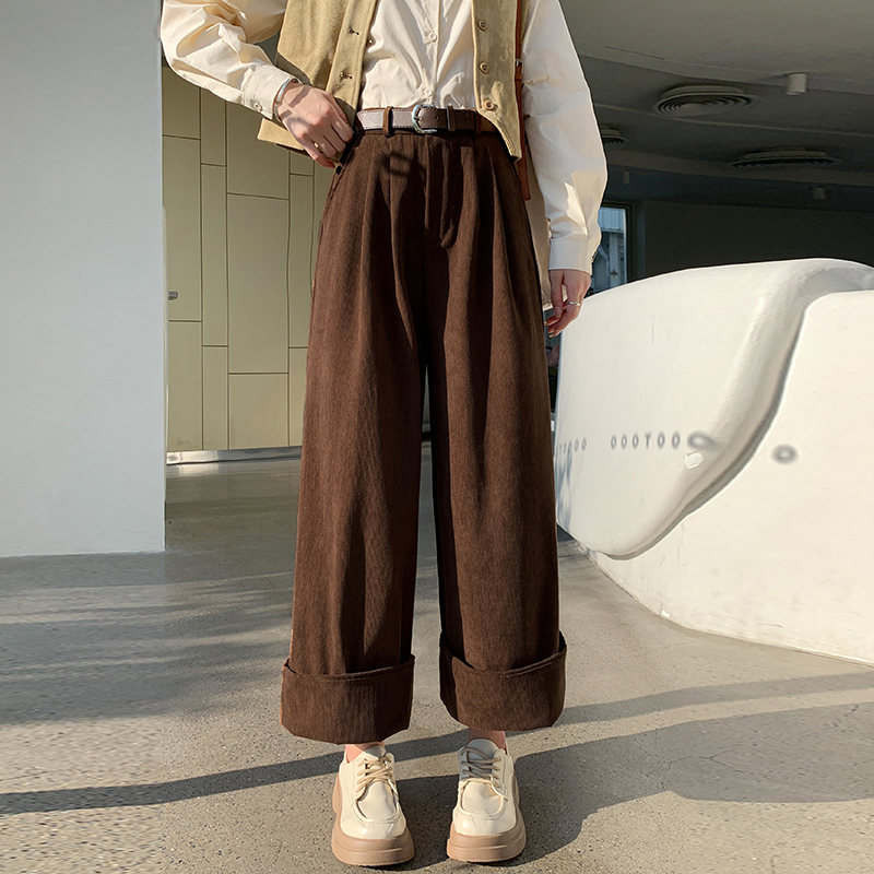 High waist all-match wide leg pants retro casual pants