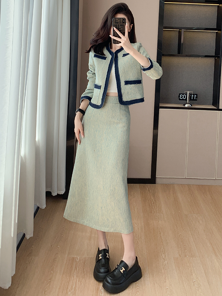 France style splice coat fashion and elegant cardigan 2pcs set