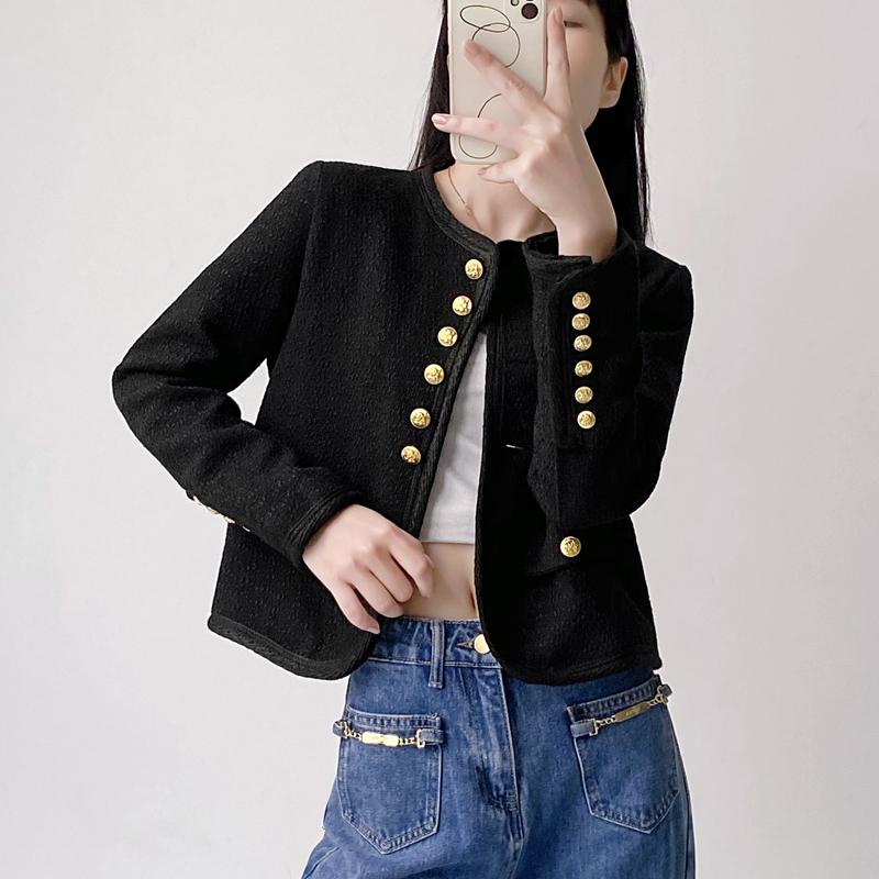 Round neck France style tops long sleeve temperament coat