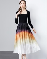 Fashion black sweater slim gradient skirt 2pcs set