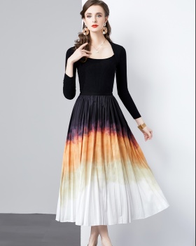 Fashion black sweater slim gradient skirt 2pcs set