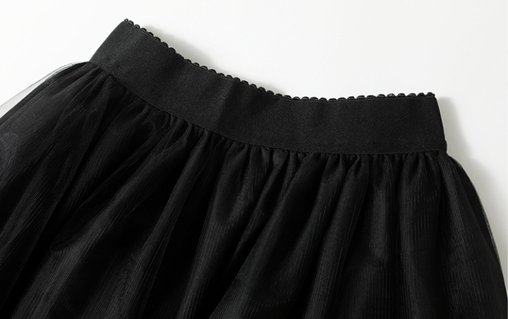 Black gauze sweater embroidery skirt 2pcs set