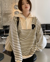 Half zip stripe tops niche small fellow hoodie for women