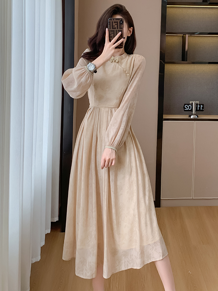 Autumn printing Chinese style temperament slim dress